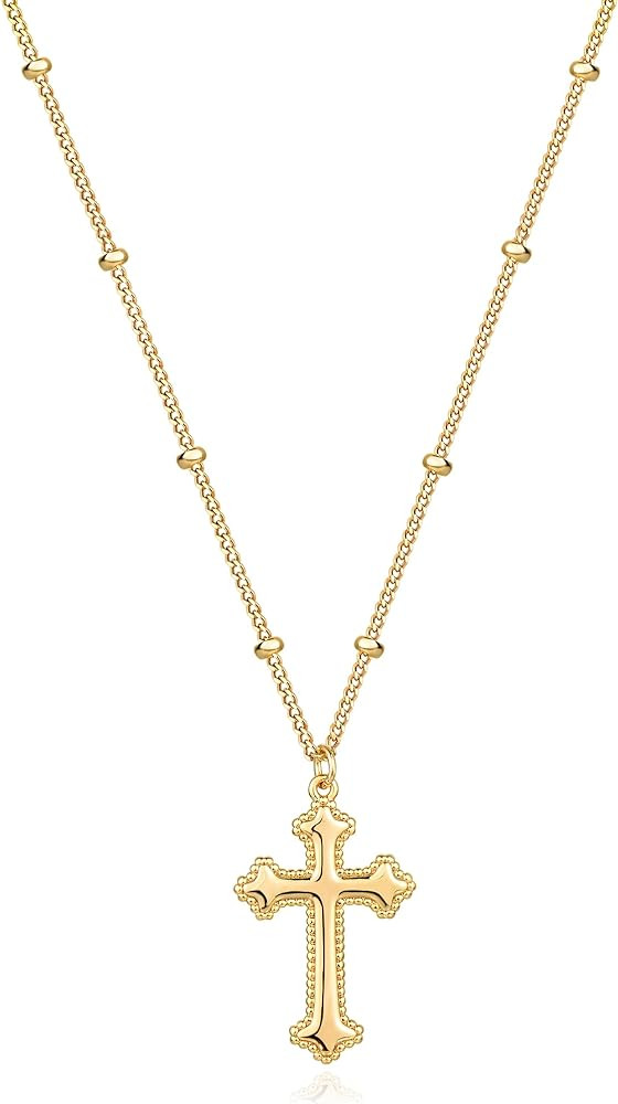 Fettero Cross Necklace Faith Pendant 14K Plated Dainty Chain Minimalist Simple Tiny God Lords Pra... | Amazon (US)