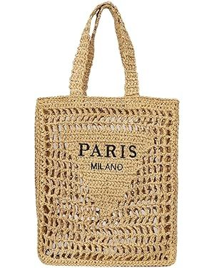 Woven Bag Crochet Woven Handbag Straw Beach Bag Straw Mesh Tote Bag for Women Woven Beach Bag Cro... | Amazon (US)