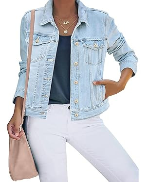 luvamia Women's Basic Button Down Stretch Fitted Long Sleeves Denim Jean Jacket | Amazon (US)