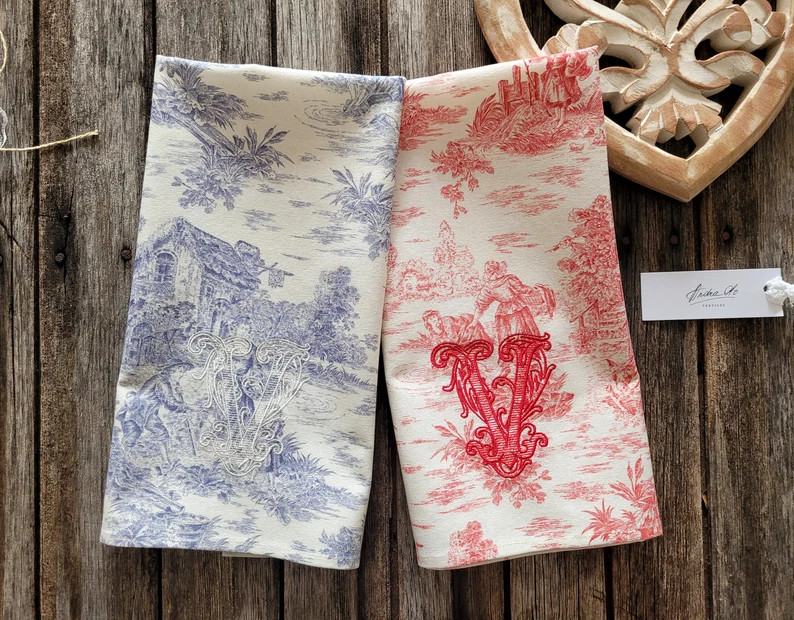 TOILE Hand Towel, Personalized Toile Towel, Initial Towel, Wedding Gift, Hostess Gift - Etsy | Etsy (US)