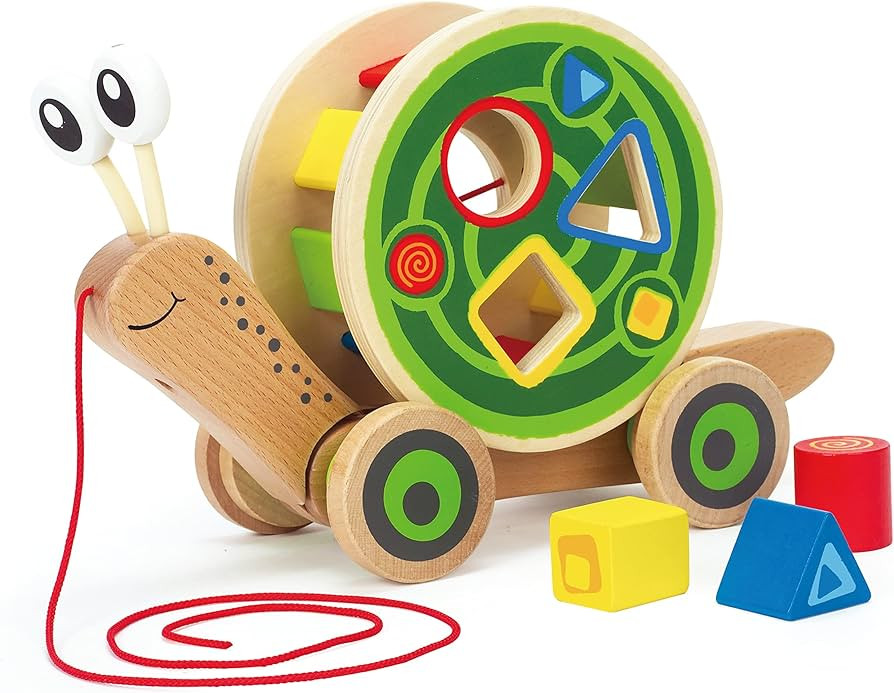 Award Winning Hape Walk-A-Long Snail Toddler Wooden Pull Toy, L: 11.9, W: 4.4, H: 7.3 inch | Amazon (US)