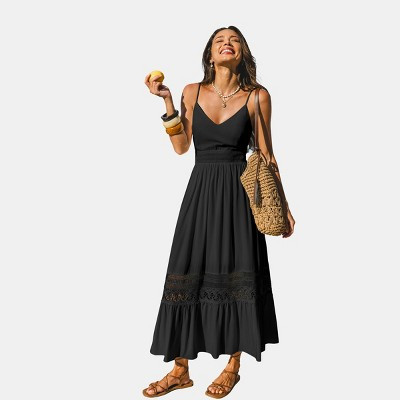 Cupshe Women's Maxi Dress With Eyelet Detail-XL-Black | Target