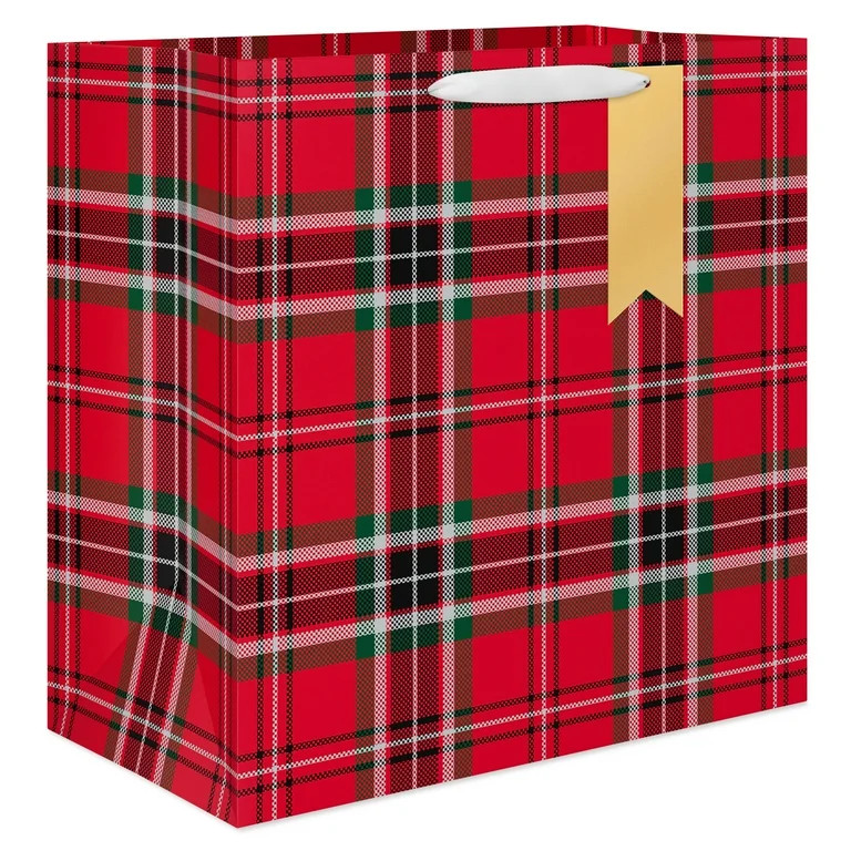 American Greetings 15 in. Christmas Red Extra Large Square Gift Bag, Plaid (1-Count) | Walmart (US)