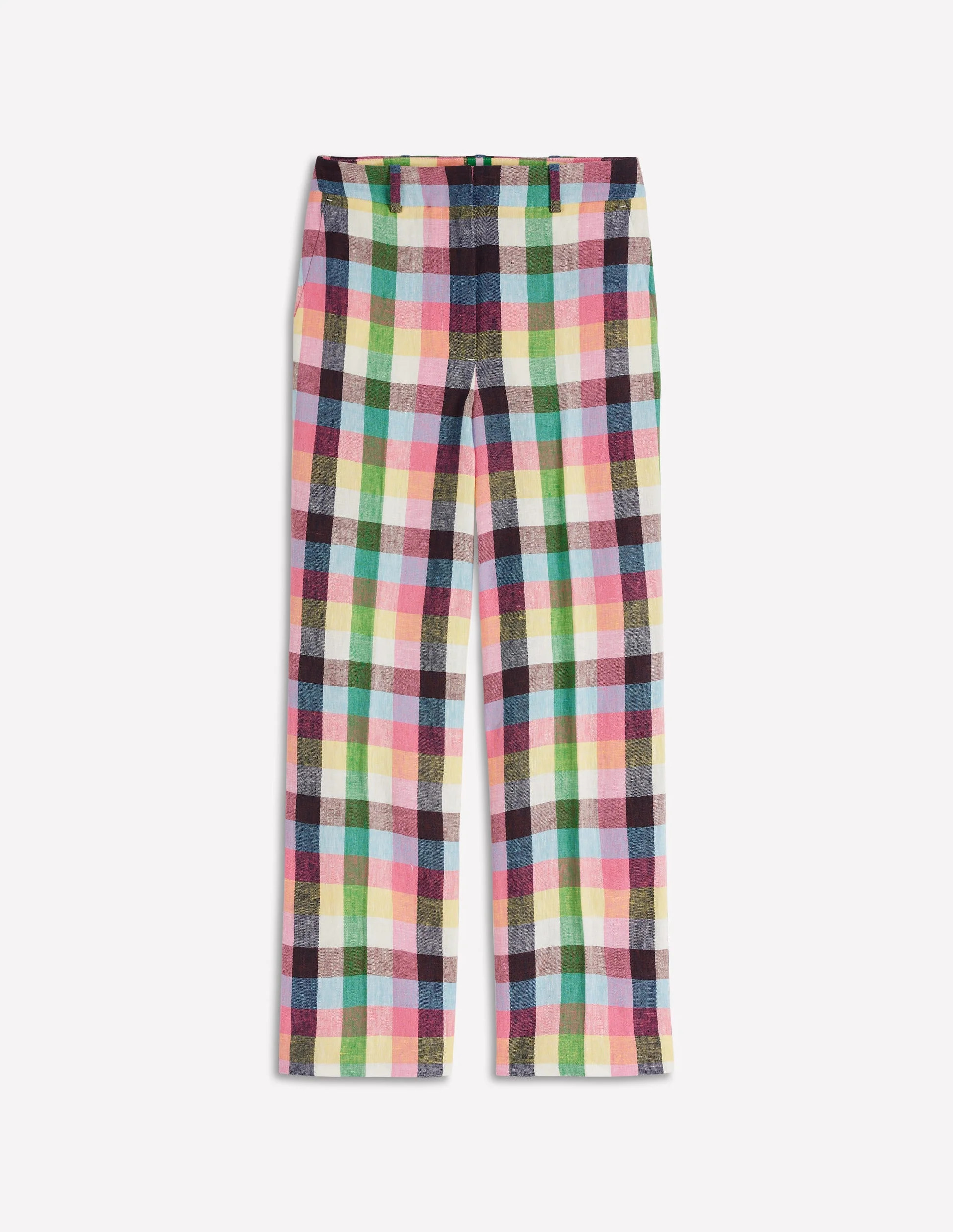 Canonbury 7/8 Linen Pants-Soft Yellow, Pink Multigingham | Boden (US)
