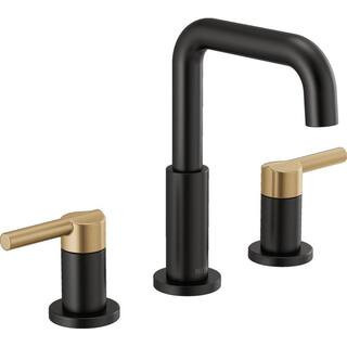 Nicoli 8 in. Widespread Double-Handle Bathroom Faucet in Matte Black/Champagne Bronze | The Home Depot