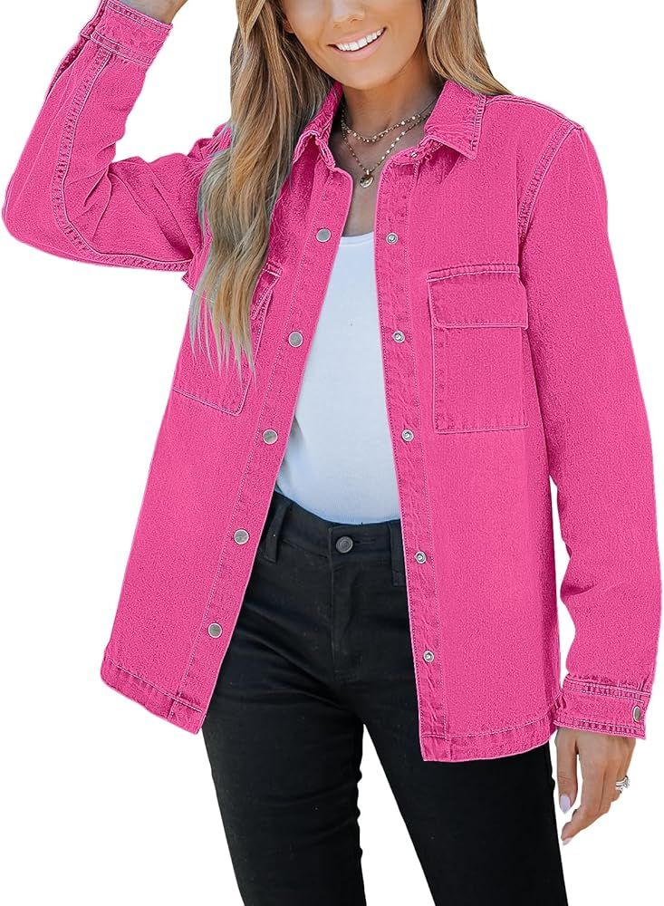 Vetinee Jean Jacket Women Trendy Button Down Denim Shacket Jackets Long Sleeve Casual Fashion Wes... | Amazon (US)