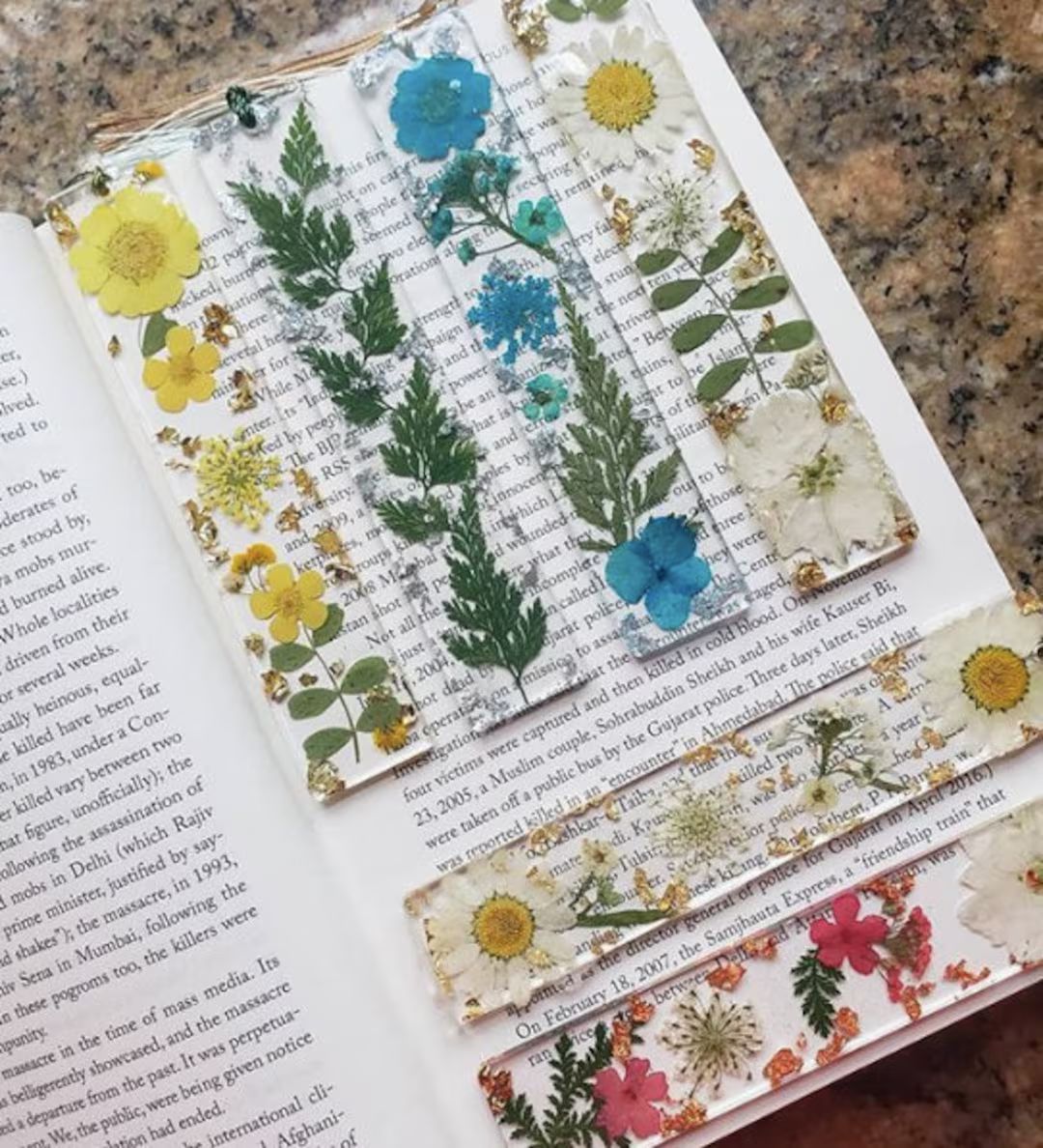 Handmade Pressed Unique Floral and Glitter Bookmarks made to - Etsy | Etsy (US)