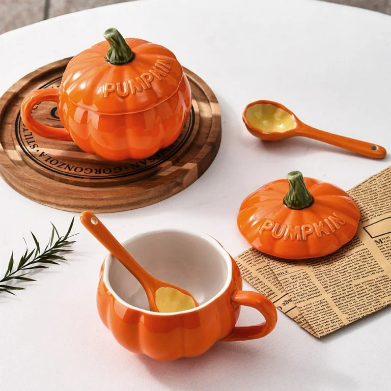 Pumpkin Cup With Lid Spoon Lovely Breakfast Cup Mug Halloween New Ceramic Cup | Walmart (US)
