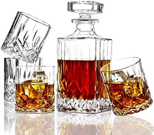 ELIDOMC 5PC Italian Crafted Crystal Whiskey Decanter & Whiskey Glasses Set, Crystal Decanter Set ... | Amazon (US)