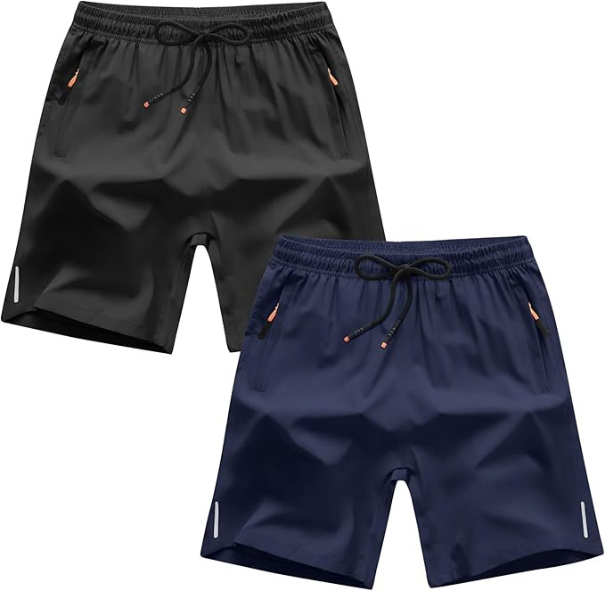 Boys Shorts Quick Dry Athletic Running Shorts with Zipper Pockets | Amazon (US)
