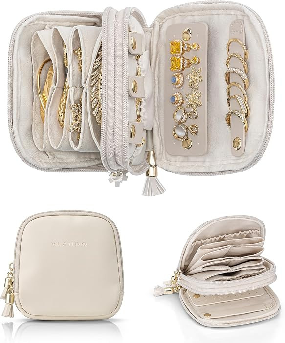 VLANDO Travel Jewelry Case,2-Layer Jewelry Organizer for Travel,Mothers Day Mom Gifts,Multi-Compa... | Amazon (US)