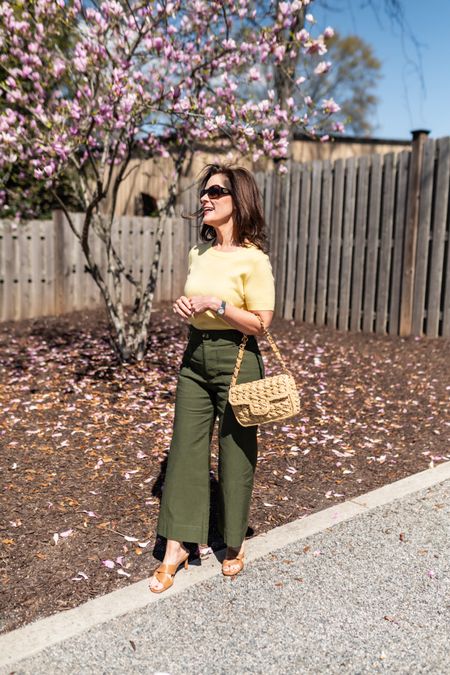 Spring wardrobe essentials for petites.  Lightweight cashmere sweater great for layering, wide leg pants.

The perfect cognac heeled sandal for spring from Inez.  Use BETH15 for 15% off
#ltkpetite #petite

#LTKshoecrush #LTKover40 #LTKSeasonal