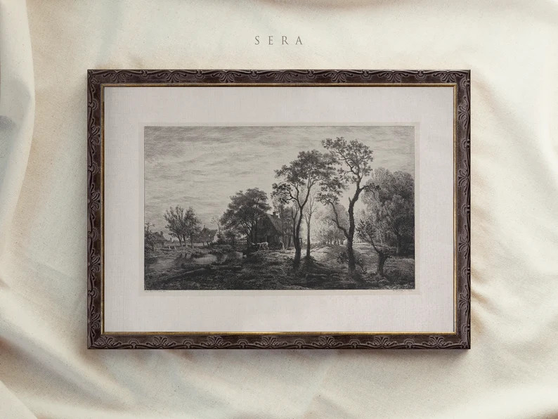 Vintage Art Prints Framed, Vintage Countryside Sketch, Landscape Etching, Antique Replica Paintin... | Etsy (US)