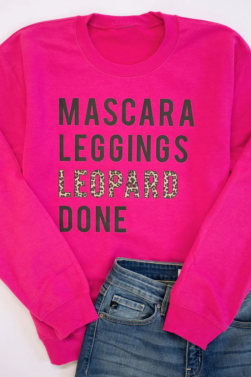 Mascara Leggings Leopard Done Hot Pink Graphic Sweatshirt | The Pink Lily Boutique
