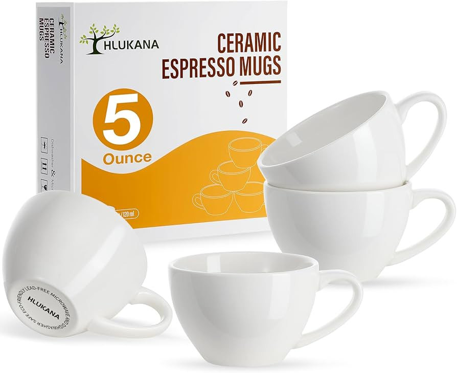 Porcelain Espresso Cups Set of 4, 5 oz Small Coffee Mugs, White Demitasse Cups Perfect for Espres... | Amazon (US)