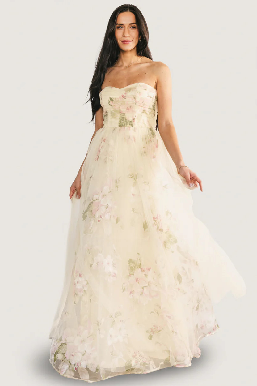 Carlotta Tulle Gown - Light Yellow Floral | Baltic Born | Baltic Born