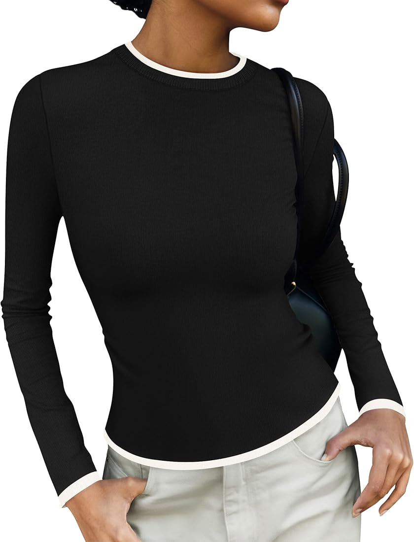 ZESICA Women's Long Sleeve Crewneck Shirts Spring Knit Slim Fitted Casual Basic Tee Sweater Tops | Amazon (US)