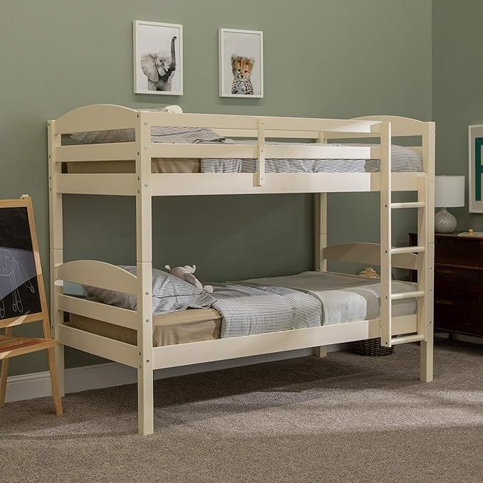 Walker Edison Della Classic Solid Wood Twin over Twin Bunk Bed, Twin over Twin, White | Amazon (US)