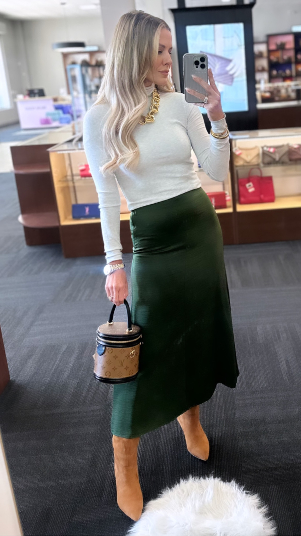 This midi silk skirt paired with a lightweight turtleneck outfit was unexpectedly chic & simple. Perfect for work, church, or even date night! // Sizing: turtleneck/small, skirt/Xsmall, boots/TTS 

#LTKworkwear #LTKstyletip #LTKfindsunder100