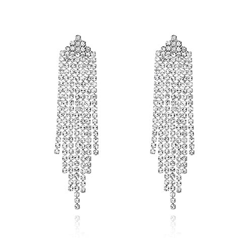 HERIER Rhinestone Earrings Dangling for Women Dainty Silver Dangle Earrings Simple Sparkly Long Tassel Chandelier Earrings Cubic Zirconia Crystal Dangly Earring Costume Jewelry | Amazon (US)