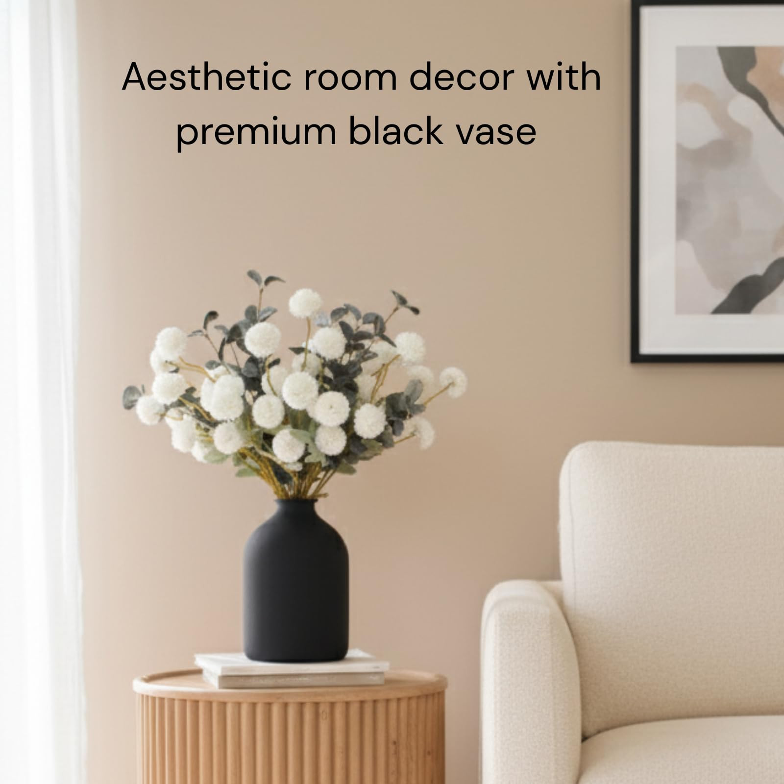 Large Black Vase for Flowers Decor Living Room - 8.6in Tall, Matte Black Arlo Vase for Dining Cof... | Amazon (US)