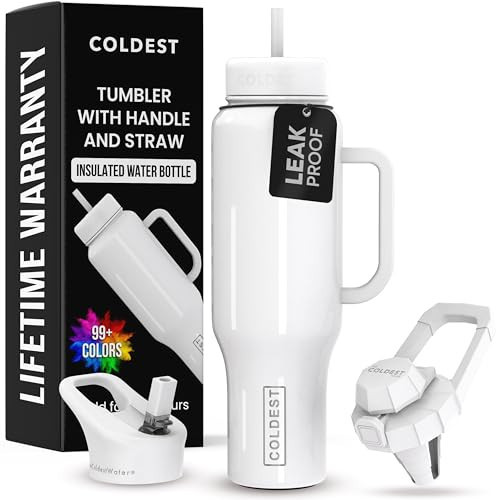 Coldest 40 oz Tumbler with Handle and Straw, 100% Spill Proof Tumbler with Straw (3 Lids), Stainless Steel Insulated Leakproof Tumblers for Women & Men, Cup Holder Friendly, 46 oz (Snow Reflections) | Amazon (US)