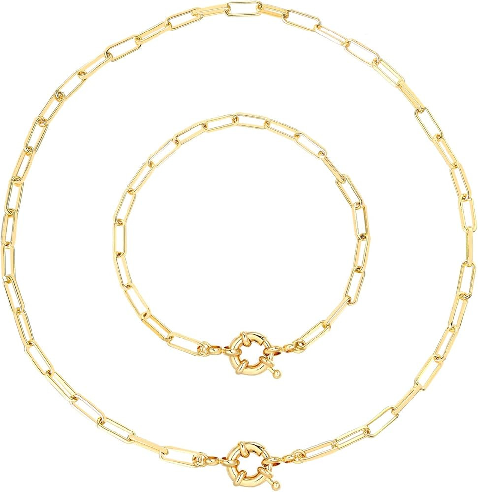 I'S ISAACSONG Statement 14k Gold Plated 4mm Thick Oval Chain Link Choker Collar Necklaces and Lin... | Amazon (CA)