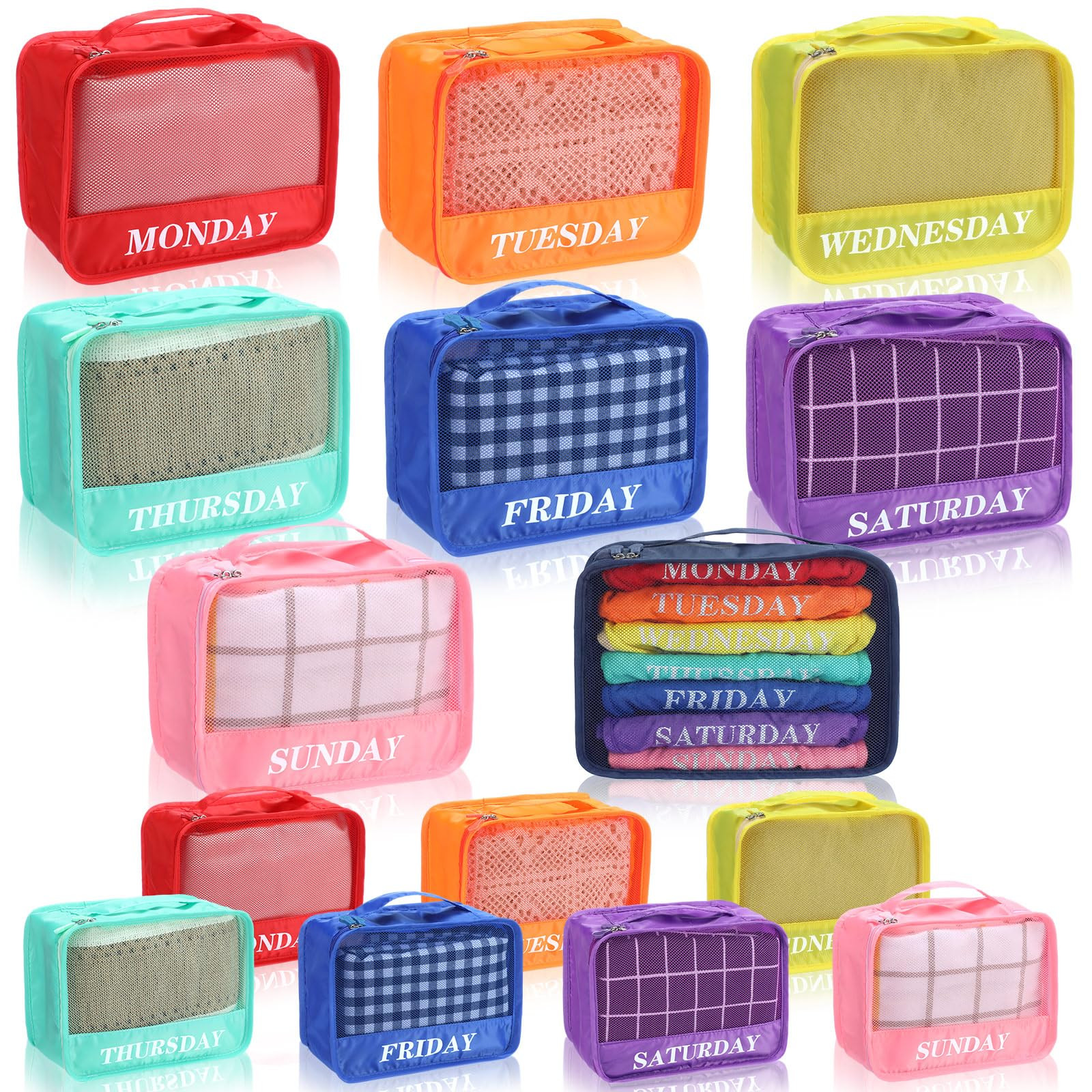 Days of Week Packing Cubes Weekly Organizer Travel Storage Bag School Clothes for Kids Summer Cam... | Amazon (US)