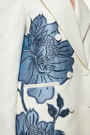 Tailored Applique Satin Beaded Tuxedo Blazer | Karen Millen | Karen Millen US