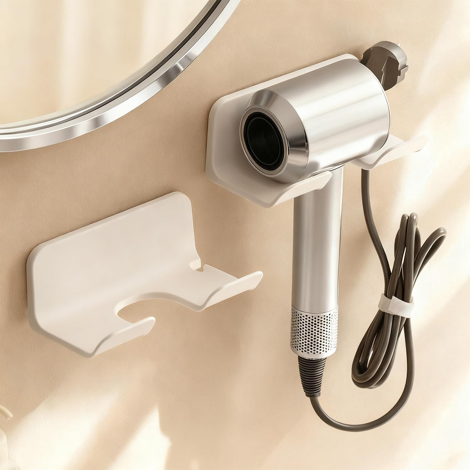 Universal Hair Dryer Holder Wall Mount, Blow Dryer Hanger with Plug Cord Organizer, No Drilling Self Adhesive for Bathroom Cabinet Door Vanity (1PCS, White) | Amazon (US)