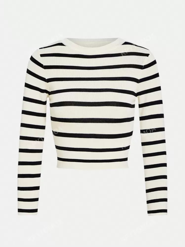 Women's Casual Colorblock Striped Crew Neck Long Sleeve T-Shirt | SHEIN