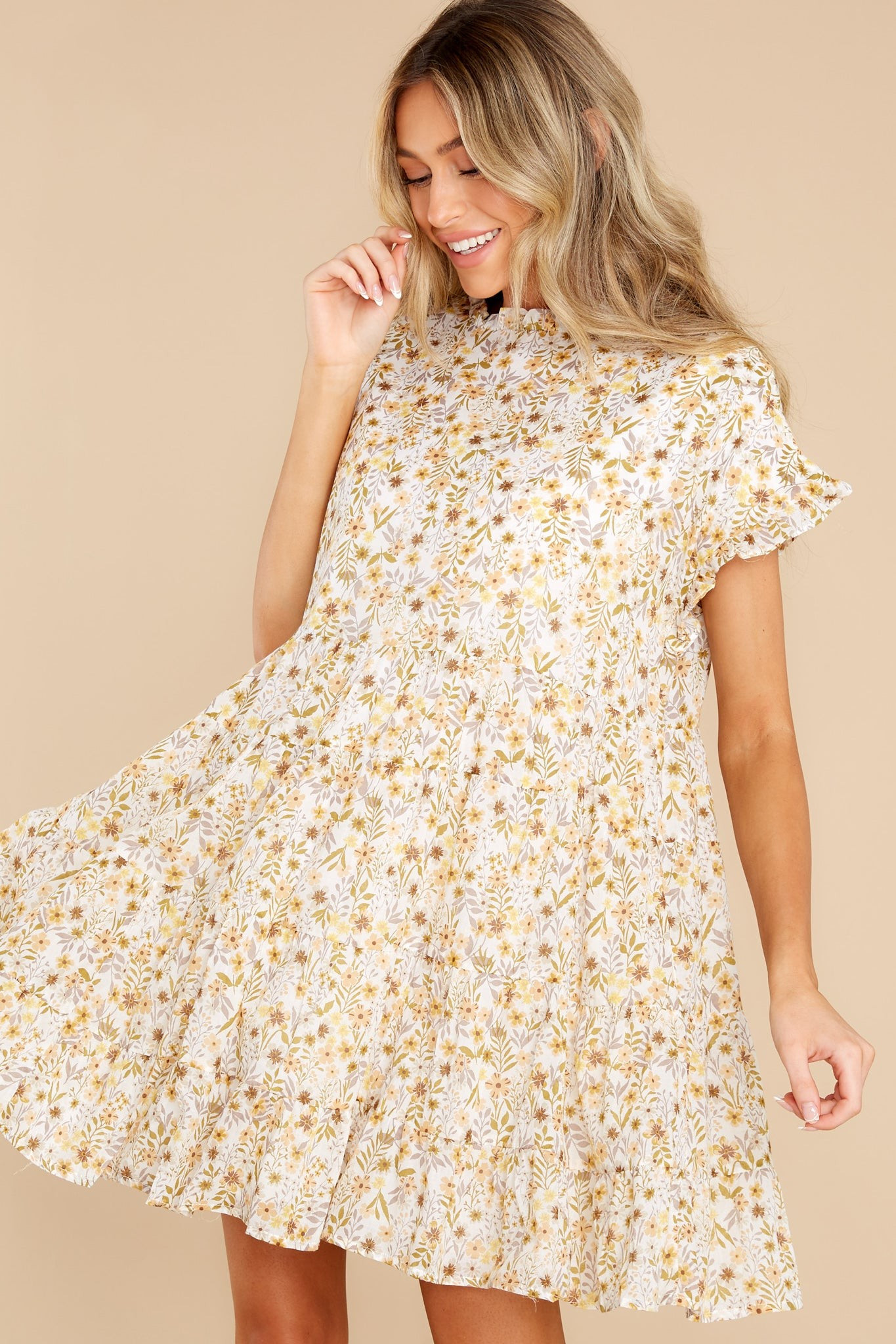 Sweet At Heart Ivory Floral Print Cotton Dress | Red Dress 