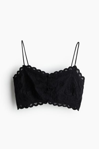 Embroidered Bralette Top - Sweetheart Neckline - Sleeveless - Black - Ladies | H&M US | H&M (US + CA)