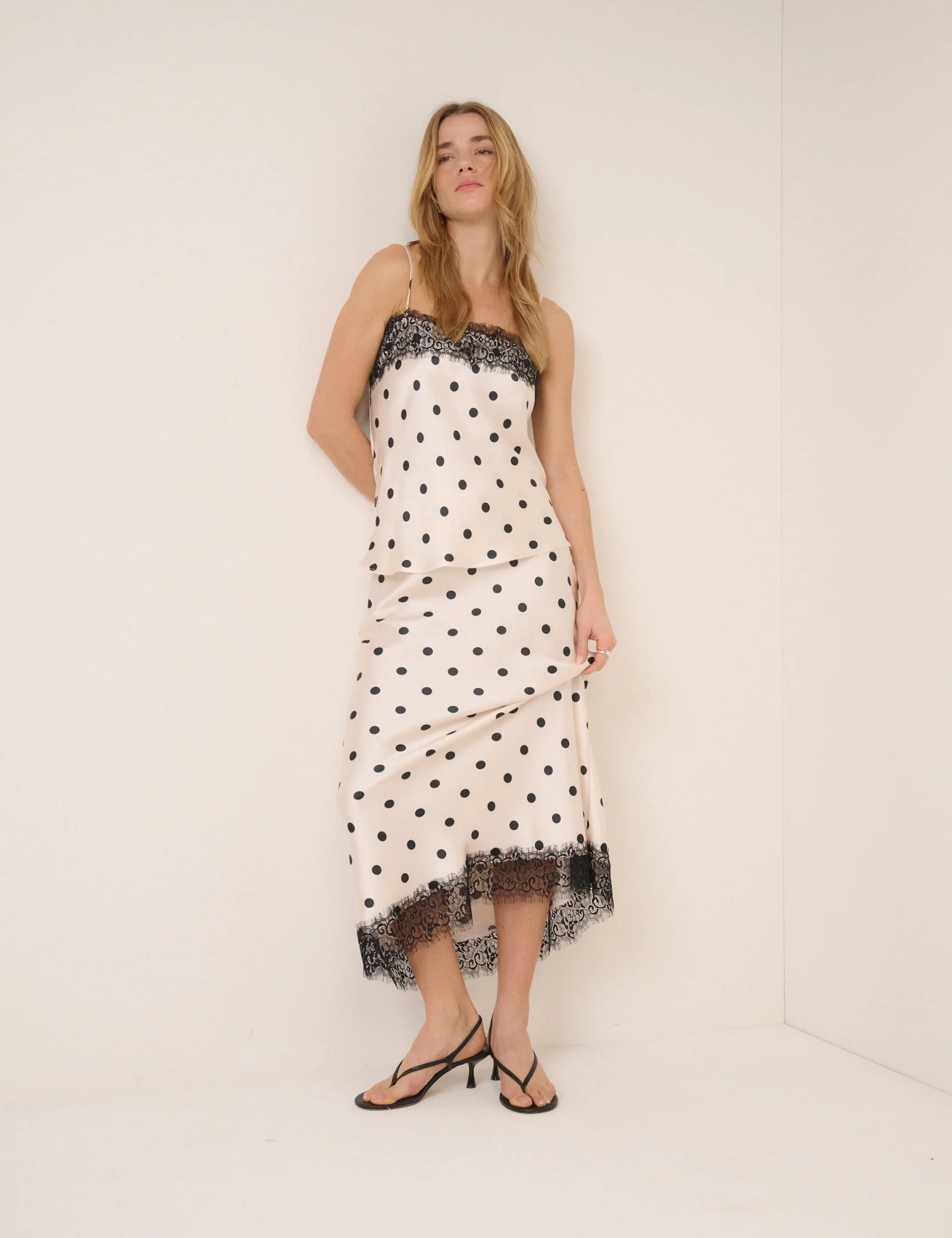 White Polka Dot Satin Lace Cami Top | Nobody's Child