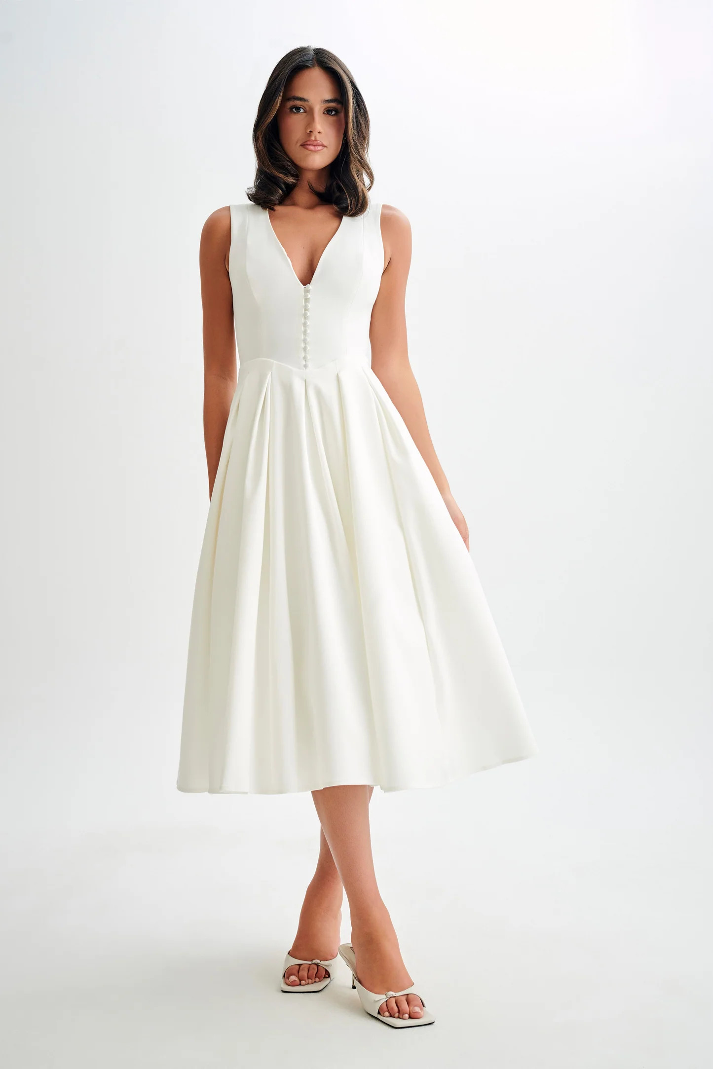Keely Cotton Sleeveless Midi Dress - White | Meshki UK