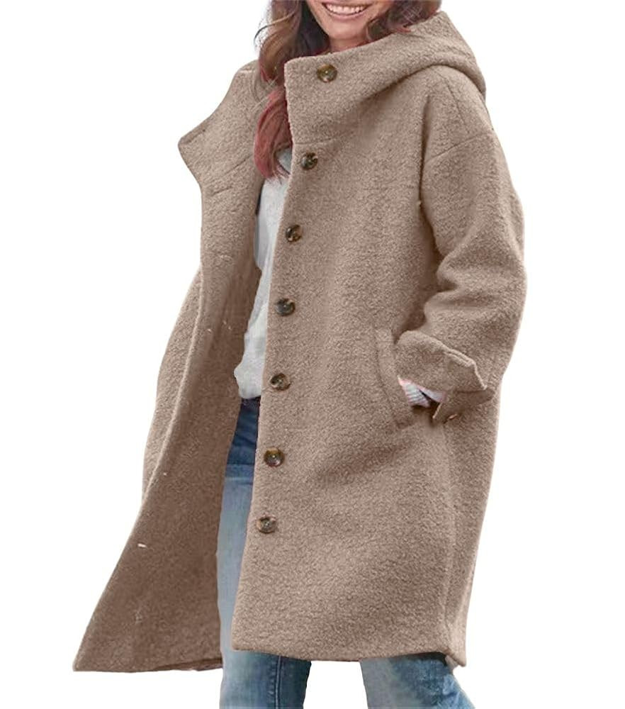 chouyatou Women's Winter Single Breasted Long Wool Coat with Hood Casual Wool Blend Trench Coat J... | Amazon (US)