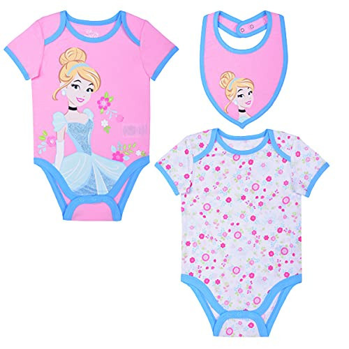 Disney Princess Girl's 3-Piece Cinderella Baby Bodysuit and Bibs, Pink, 24M | Amazon (US)