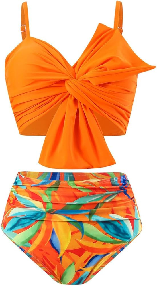 CHICWISH Women Bikini Sets Swimsuits Ruched Knot Front Two Piece Bathing Suit | Amazon (US)