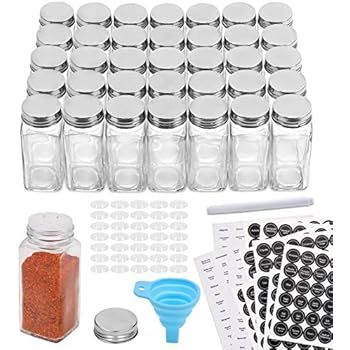 Aozita 36 Pcs Glass Spice Jars with 612 Spice Labels - 4oz Empty Square Spice Bottles - Shaker Li... | Amazon (US)