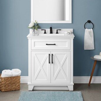 allen + roth Oliver 30-in White Single Sink Bathroom Vanity with White Engineered Stone Top | Lowe's