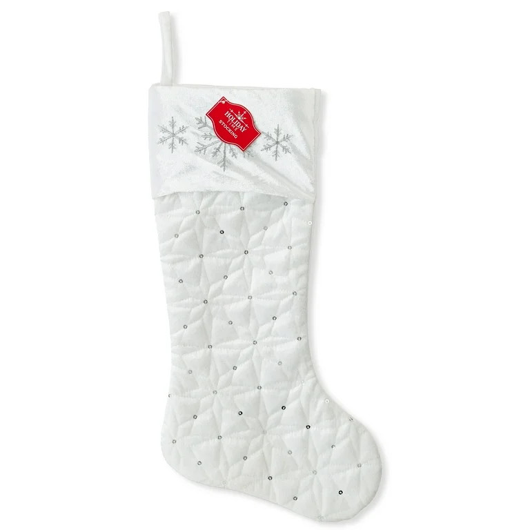 Quilted Velvet Christmas Stocking, White, 20", by Holiday Time | Walmart (US)