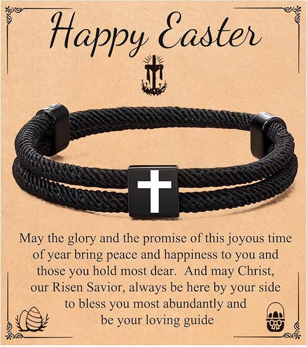Black Cross Bracelet for Men Boys Birthday Easter Valentines Baptism Confirmation Graduation Chri... | Amazon (US)