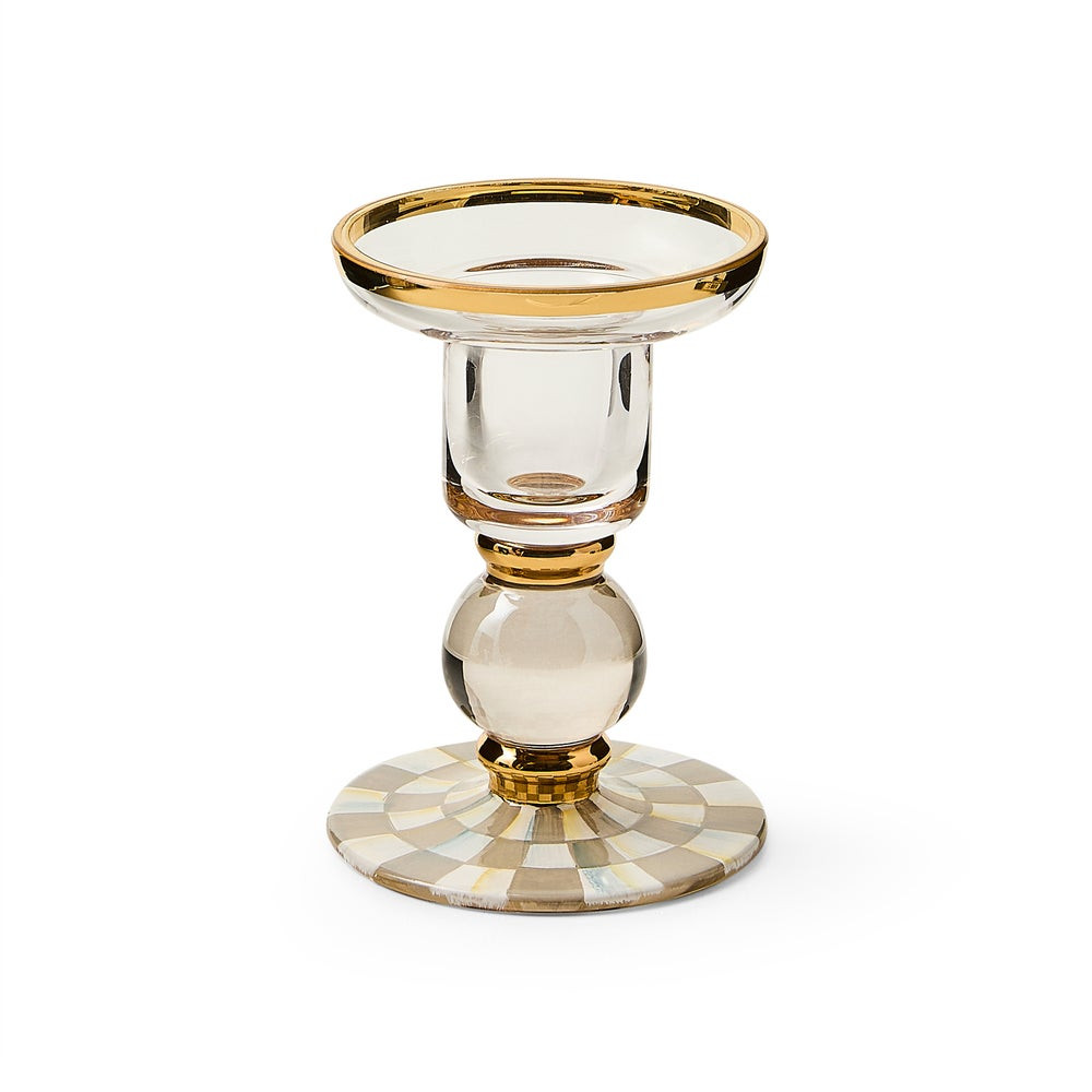 Sterling Check Small Glass Candlestick | MacKenzie-Childs