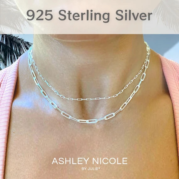 Silver Paperclip Necklace Bracelet Link Chain Necklace - Etsy | Etsy (US)