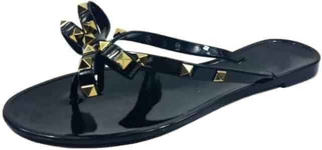 Womens Studded Flip Flops with Bow Open Toe Jelly Sandals | Amazon (US)