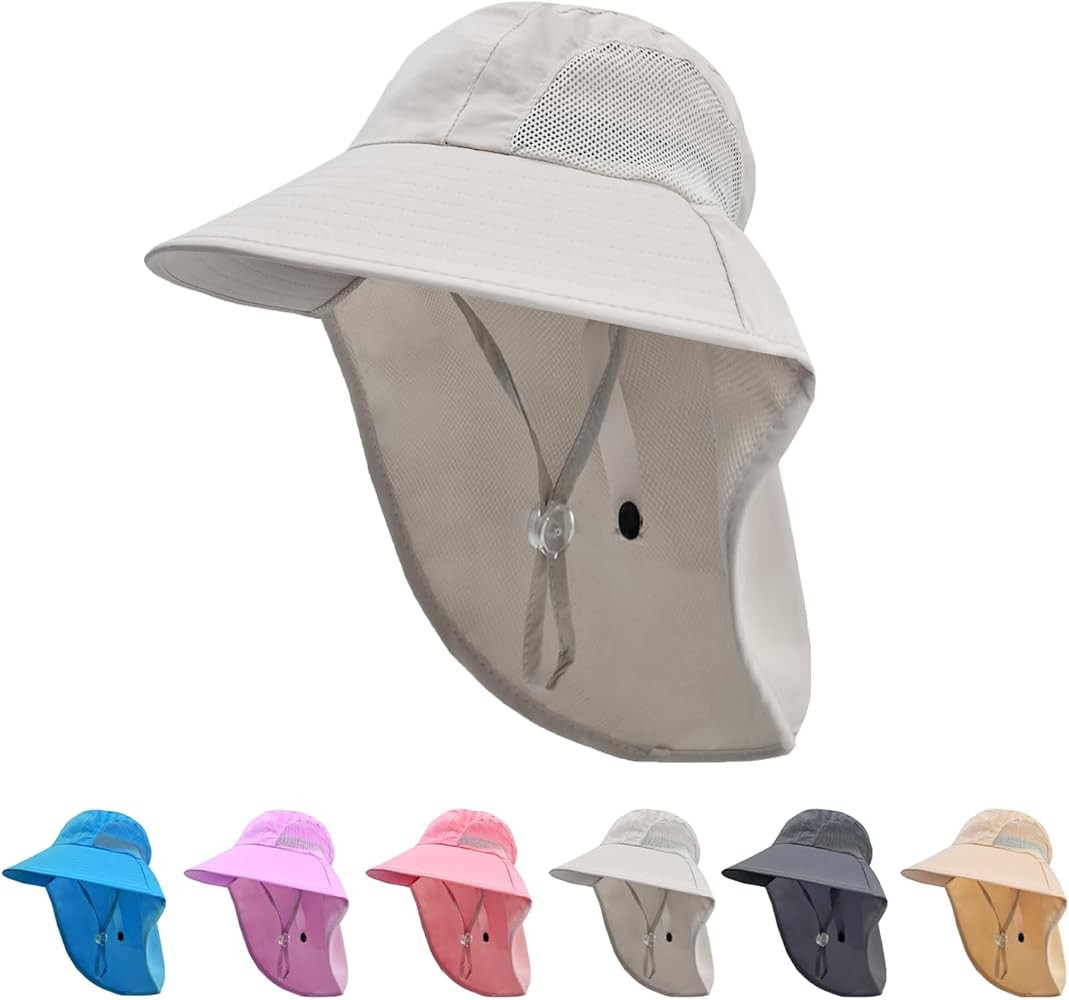 Rosoz Kids Sun Hat with Neck Flap UV Protection Summer Toddler Beach Hat Unisex Ponytail Hat Wide... | Amazon (US)