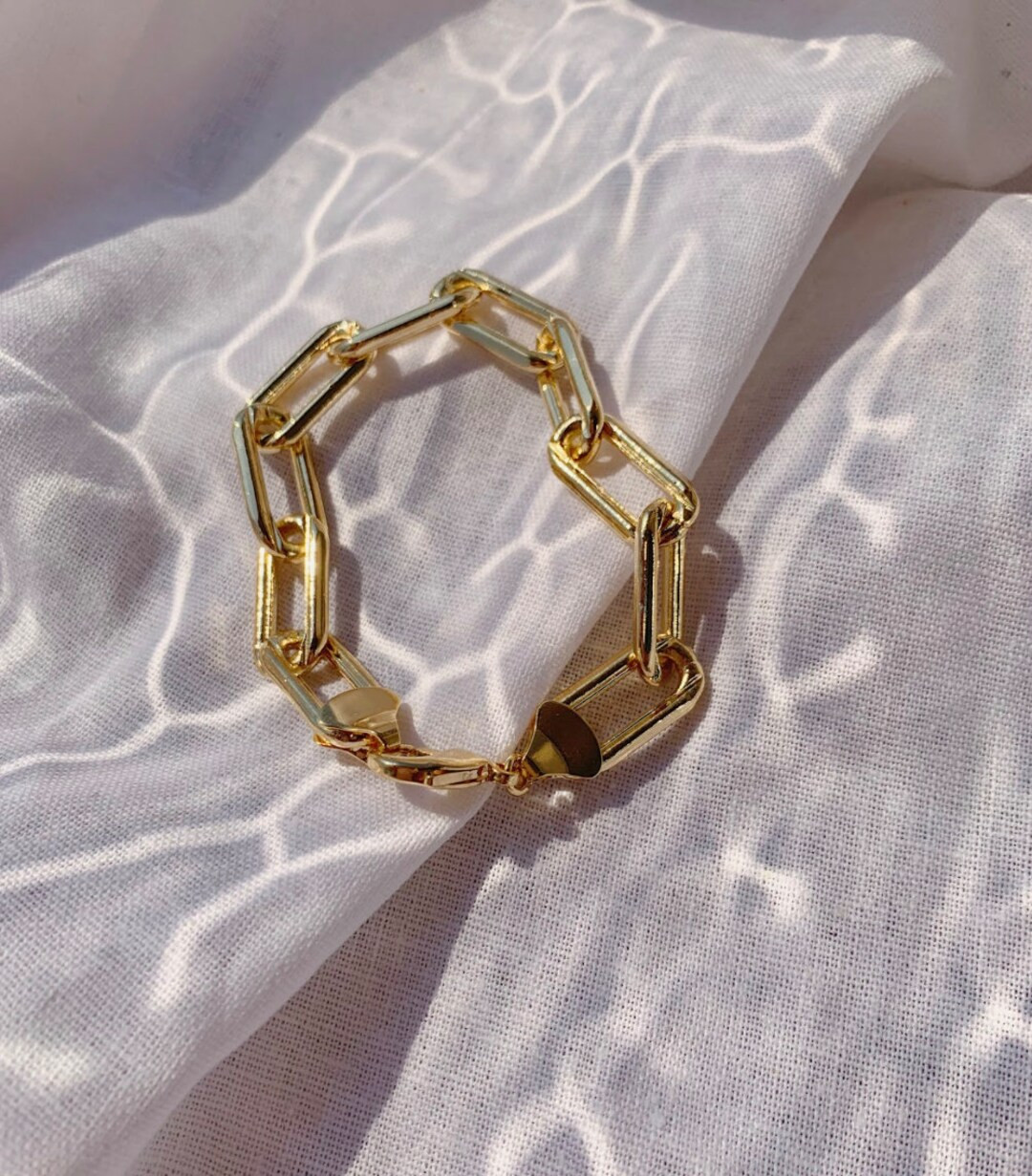 Chunky Link Bracelet Gold Paperclip Link Bracelet Thick - Etsy | Etsy (US)