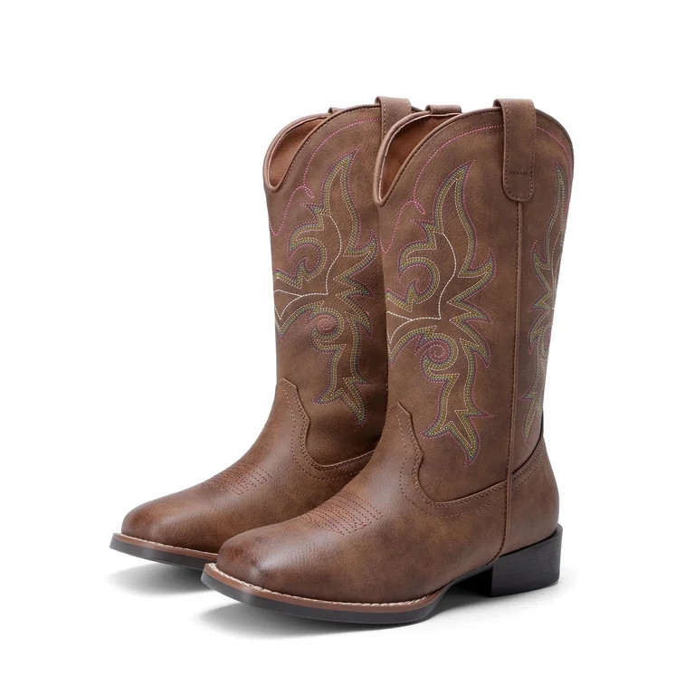 DREAM PAIRS Women's Cowboy Boots Mid Calf Cowgirl Boots Square Toe Chunky Heel Embroidery Stitche... | Walmart (US)