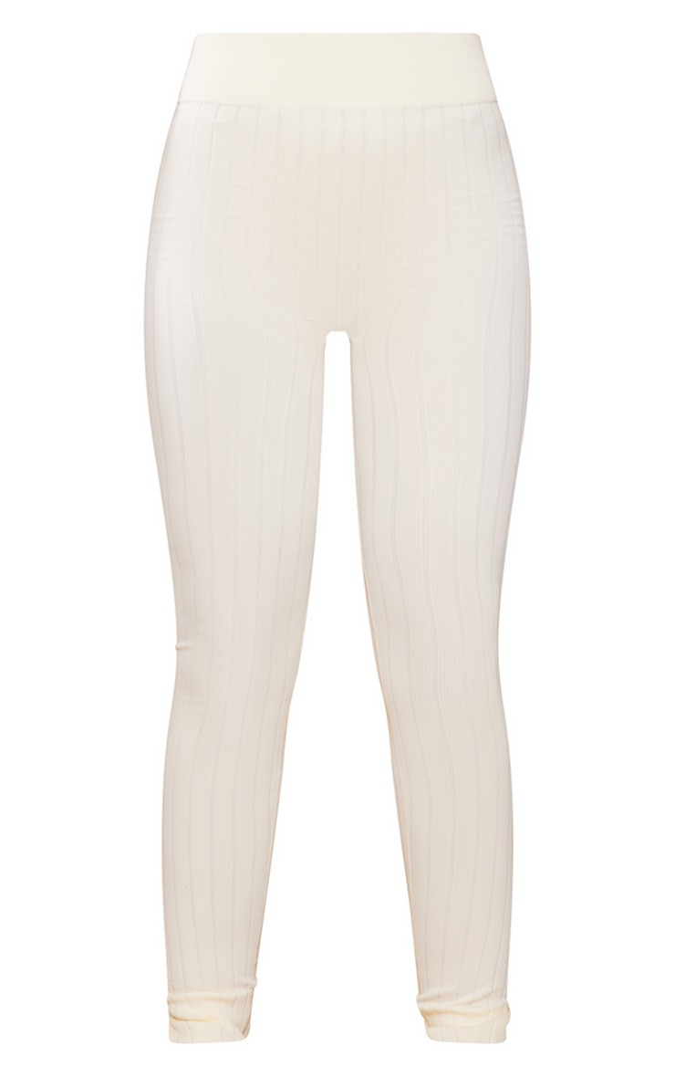 Cream Wide Structured Snatched Rib Split Hem Leggings | PrettyLittleThing US