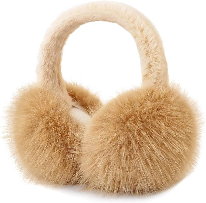 Women Winter Ear Muffs Fluffy Faux Fur Earmuffs Foldable Ear Warmer Girls Soft Ear Covers | Amazon (US)